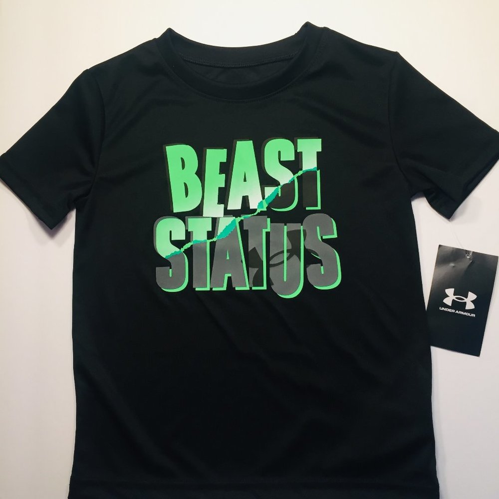 UNDER ARMOUR Boys Size 4 Black T shirt with BEAST STATUS  Brand New